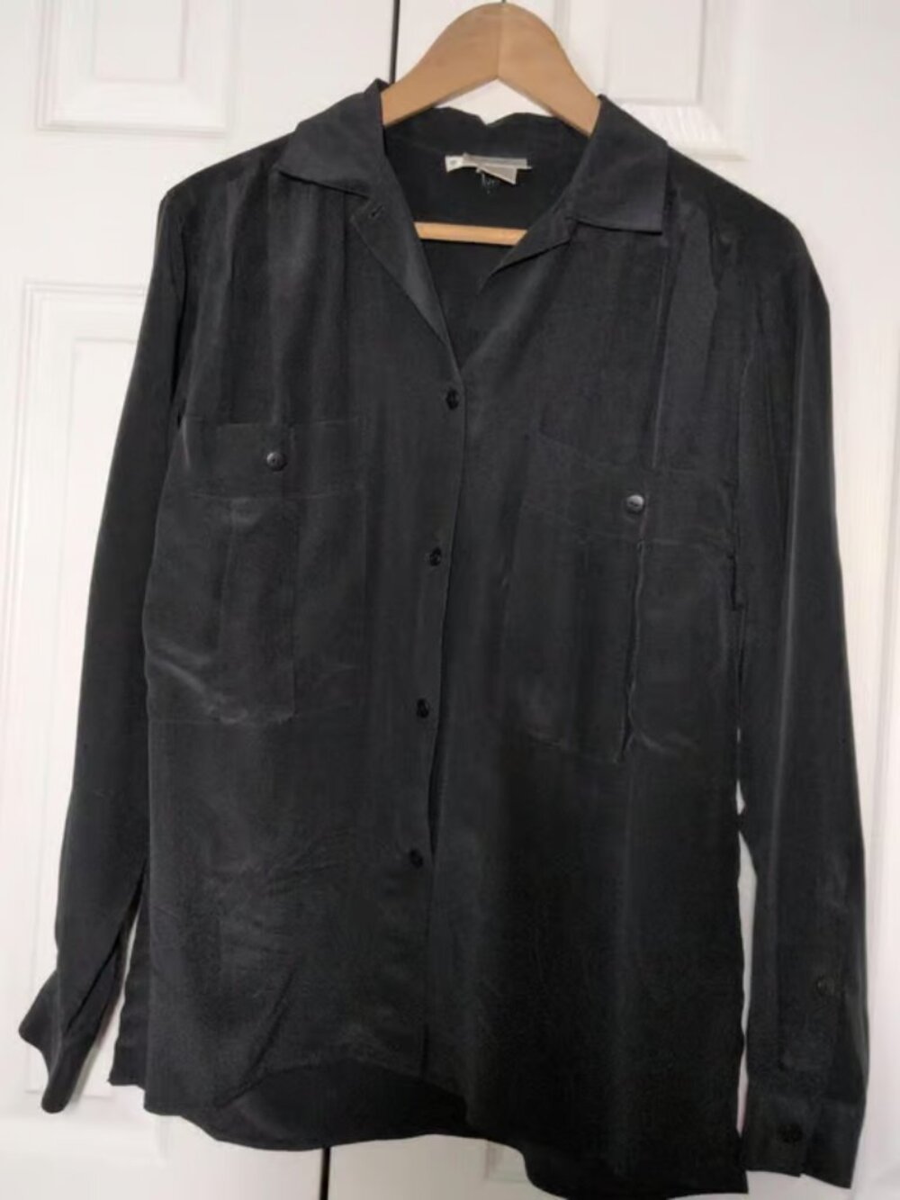 Rafaella women's Black Silk Button-Up Blouse L size 8